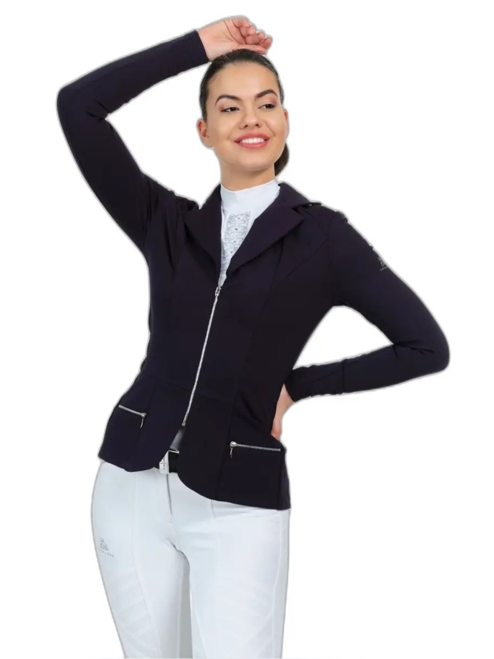 CAVALLIERA Riding jacket technology second skin woman zipped chic Large Navy NWT